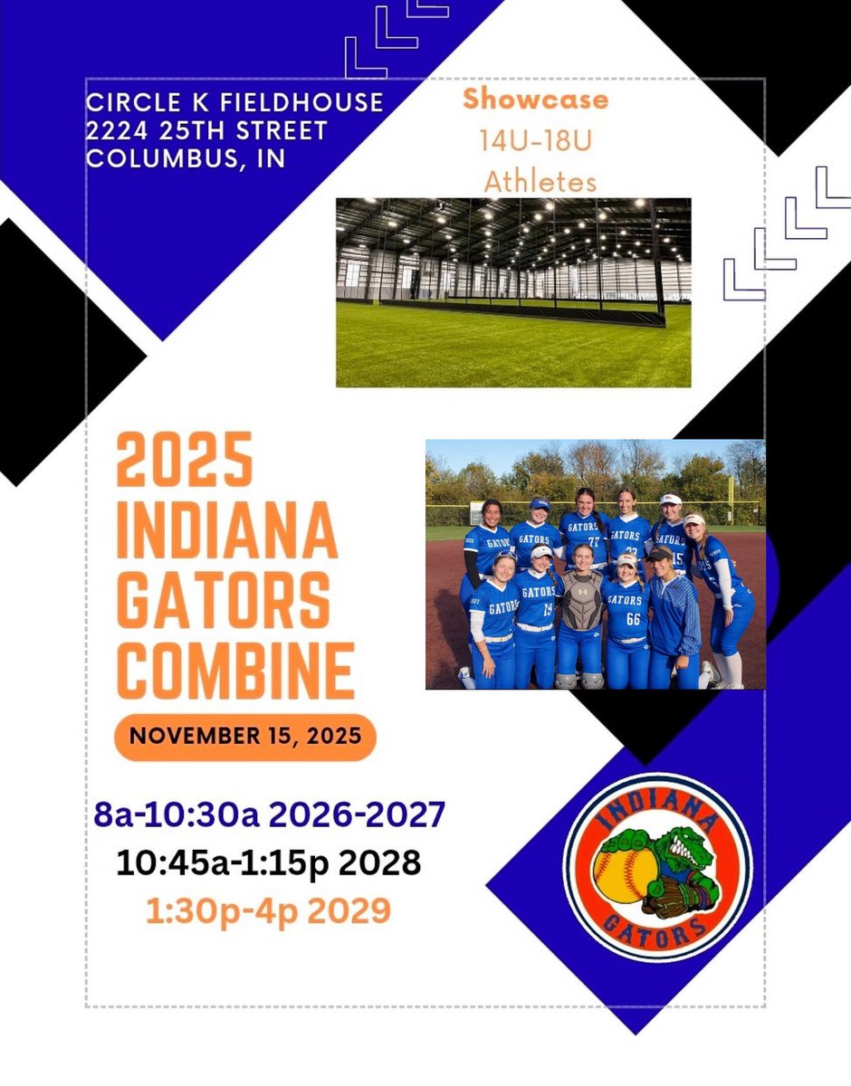 Our fall season has concluded so we wanted to extended an invitation to attend the annual Indiana Gators Combine!

We have several athletes still looking for their right fit! Dates/location provided below. Our age group will be first of the day! Hope to see you there!