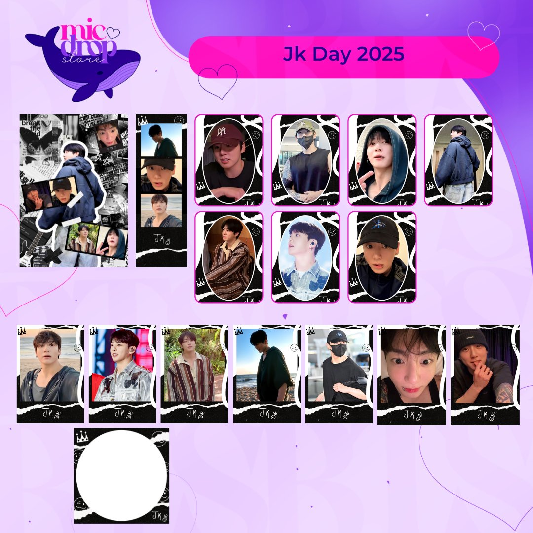 storemicdrop's tweet image. 🎉✨ JK Day 2025 está no ar!
E a Mic Drop Store preparou um kit incrível pra comemorar com o Jungkook 💜

📸 Inclui:
✔️ 1 pôster A4 (brilho ou holográfico)
✔️ 1 memopad com 50 folhas
✔️ 7 polaroids (7x10 cm – brilho ou holográfico)
✔️ 7 photocards (8,5x5,5 cm – brilho ou