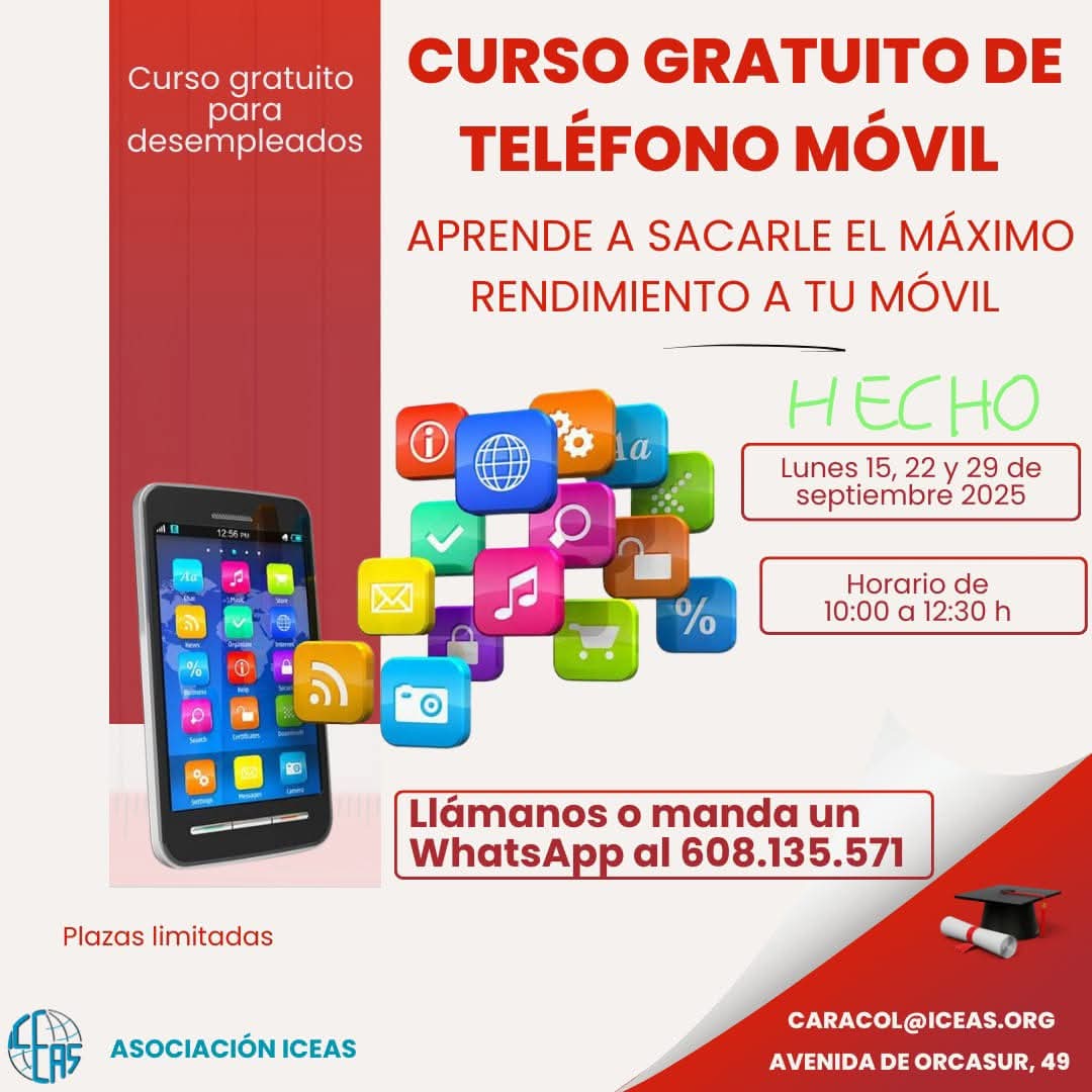 iceas_ong's tweet photo. 📲 #Curso GRATUITO de uso de #móvil. 
Último lunes de mes repasando todo lo aprendido durante estas semanas. Ya sabemos hasta usar #ChatGPT 😏
¡Os esperamos para la edición de noviembre! Los lunes a las 10h.
📍 Avenida Orcasur, 49.
✍️ Inscripciones 📞🗨️ 608 13 55 71 https://t.co/UJUqRk3LMz