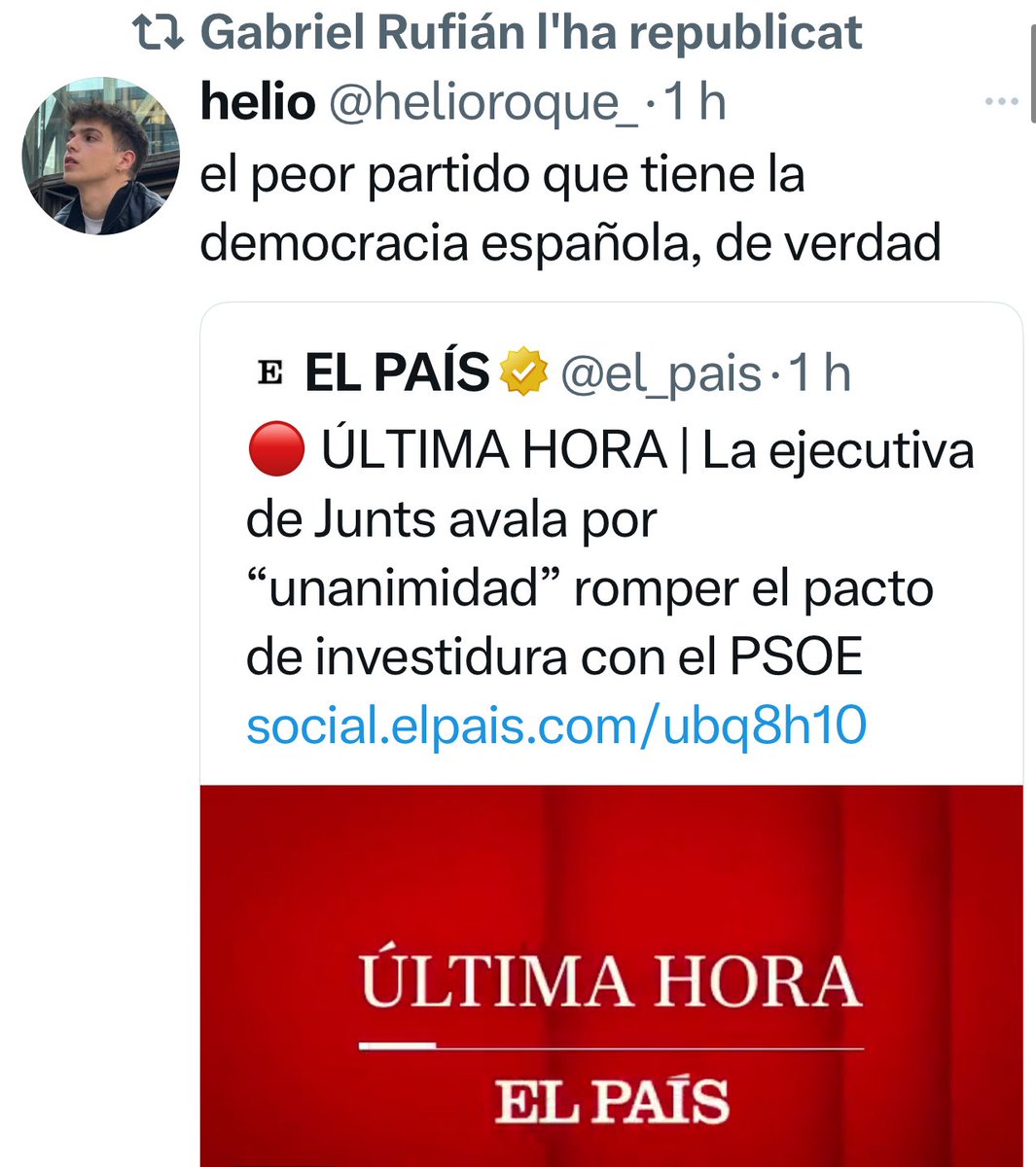 Hi ha tota una cosmovisió (espanyola) en aquesta repiulada. I el perd, un cop més, el subconscient espanyolot.

Potser si hagués llegit o estudiat en algun moment de la vida, entendria que allò que és bo per espanya mai és bo per Catalunya. Mai. (I que el ‘a cambio de nada’ és