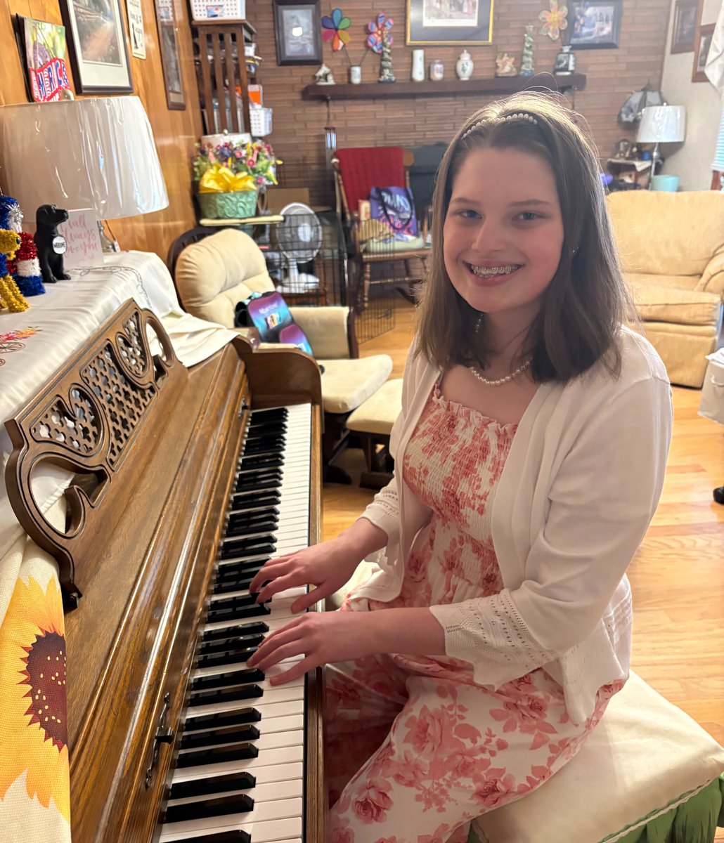 Enlightium 8th grader, Trinity H., has been taking piano lessons for three years. She pushed through health issues and worked hard to earn Student of the Month in March 2025. She was shocked when she earned it. Piano is her happy place. Keep up the great work, Trinity!