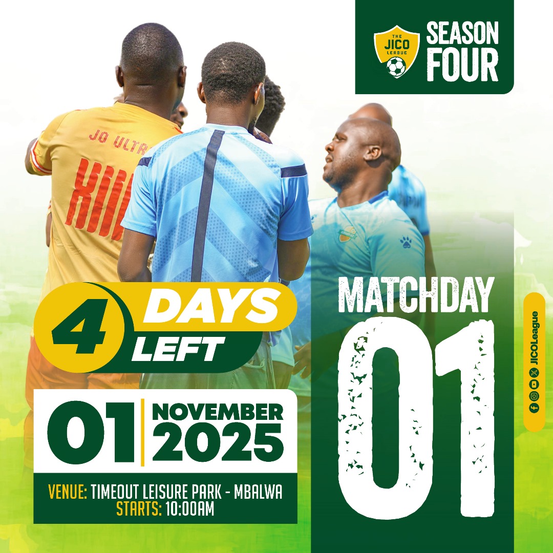Kaboige's tweet photo. The wait is almost over! ⚽🔥

Matchday 1 of The JICO League  Season 4 kicks off in just 4 days!

Who’s ready for the battles, the goals, and the glory? 🏆

📍 Timeout Leisure Park – Mbalwa
🗓️ 01 November 2025
⏰ 10:00 AM

#JICOLeague #Season4 #Matchday1 #RoadToGlory https://t.co/Yfbet5lzMF