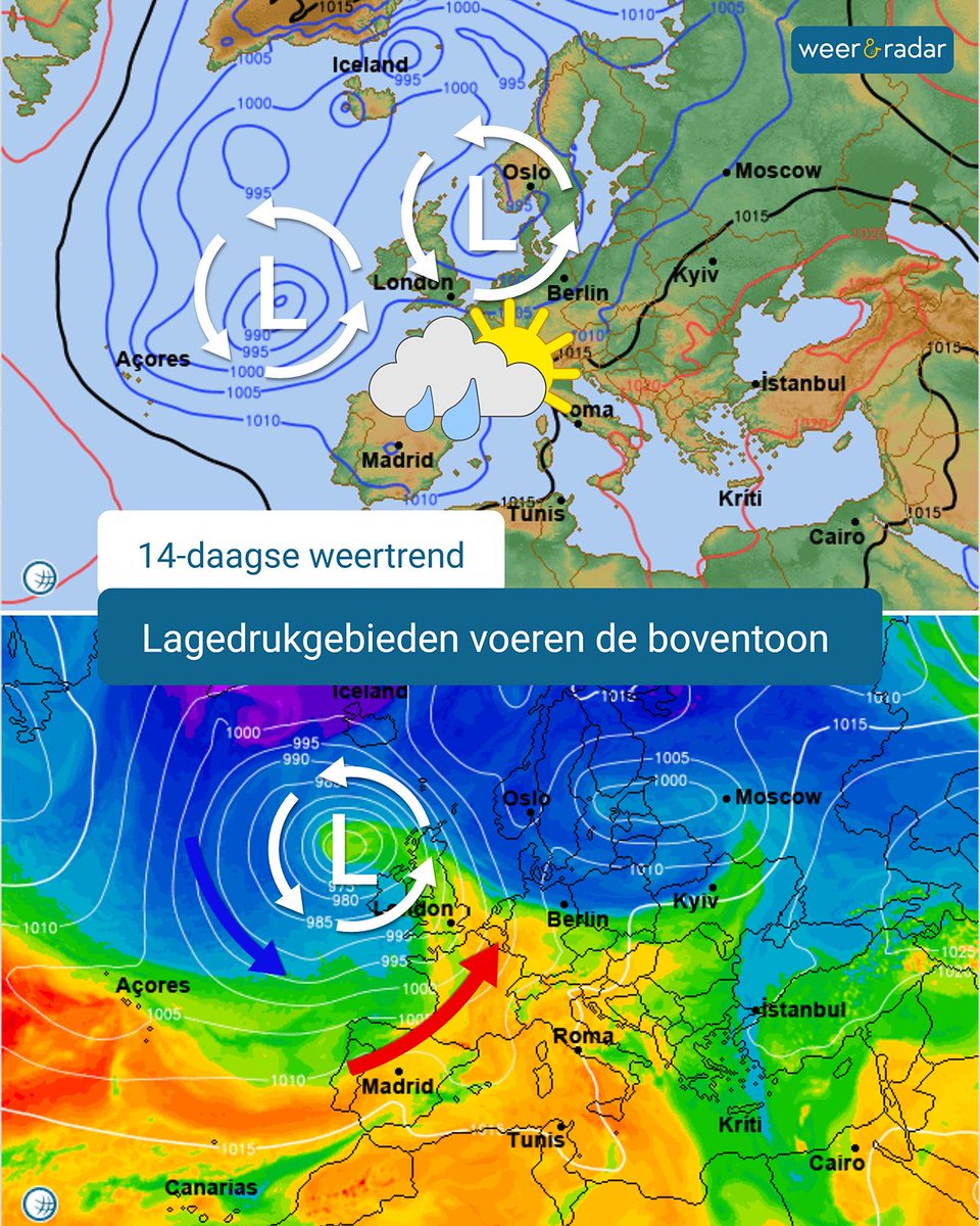 weerenradar_nl's tweet photo. Ook in de komende periode voeren lagedrukgebieden vanaf de Atlantische Oceaan de boventoon. Richting het einde van de week lijkt het iets warmer te worden. Lees meer hierover in de nieuwe weertrend: https://t.co/QZCNrlAs0r
#weerbericht #weernieuws #hetweer #weerupdate https://t.co/s59K788c3f