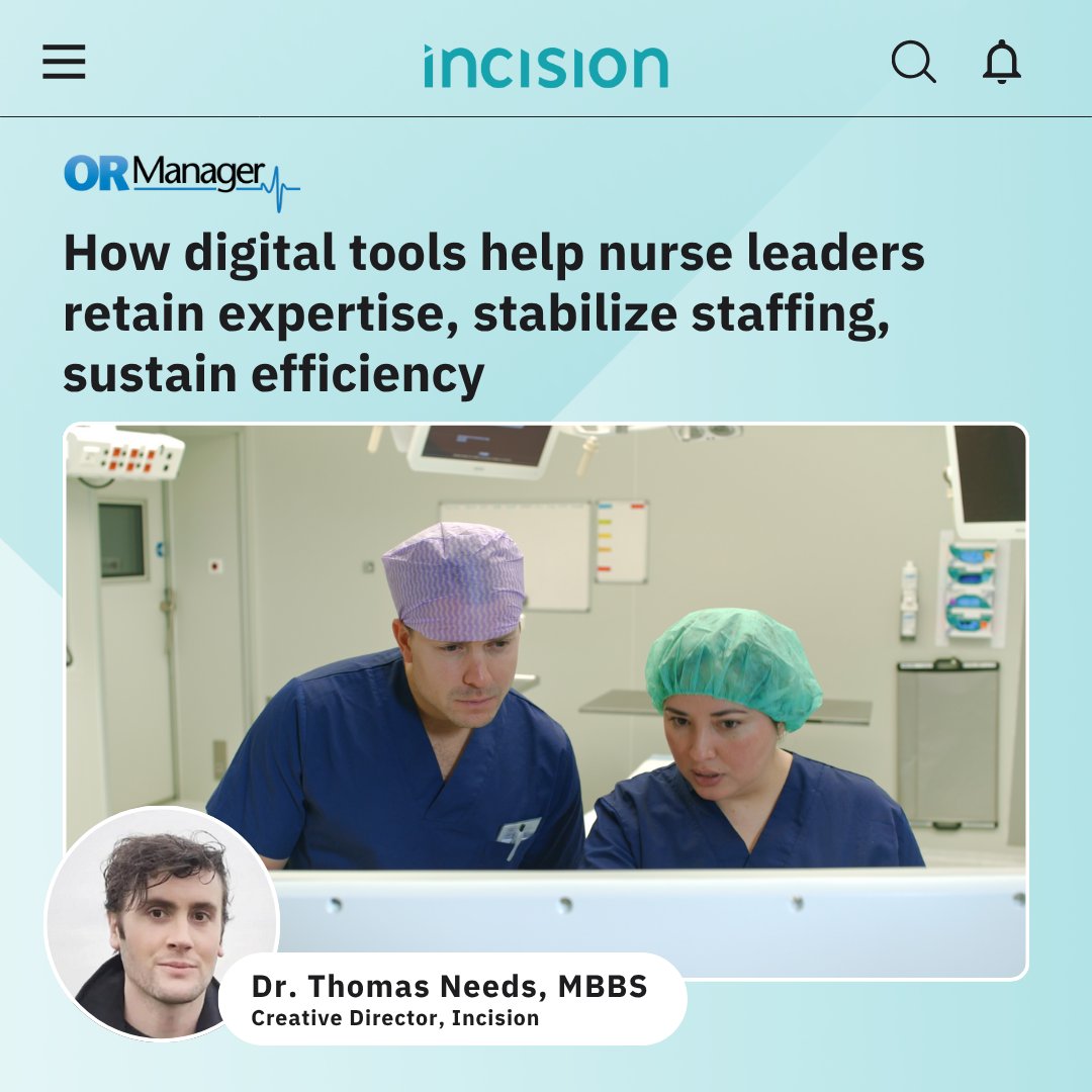 Incisionacademy's tweet image. In this month’s OR Manager, Dr. Thomas Needs, Creative Director at Incision, highlights practical strategies OR leaders can use to preserve expertise, sustain efficiency, and ensure a future-ready workforce.

🔗 Read the article: hubs.li/Q03Qdyd_0
