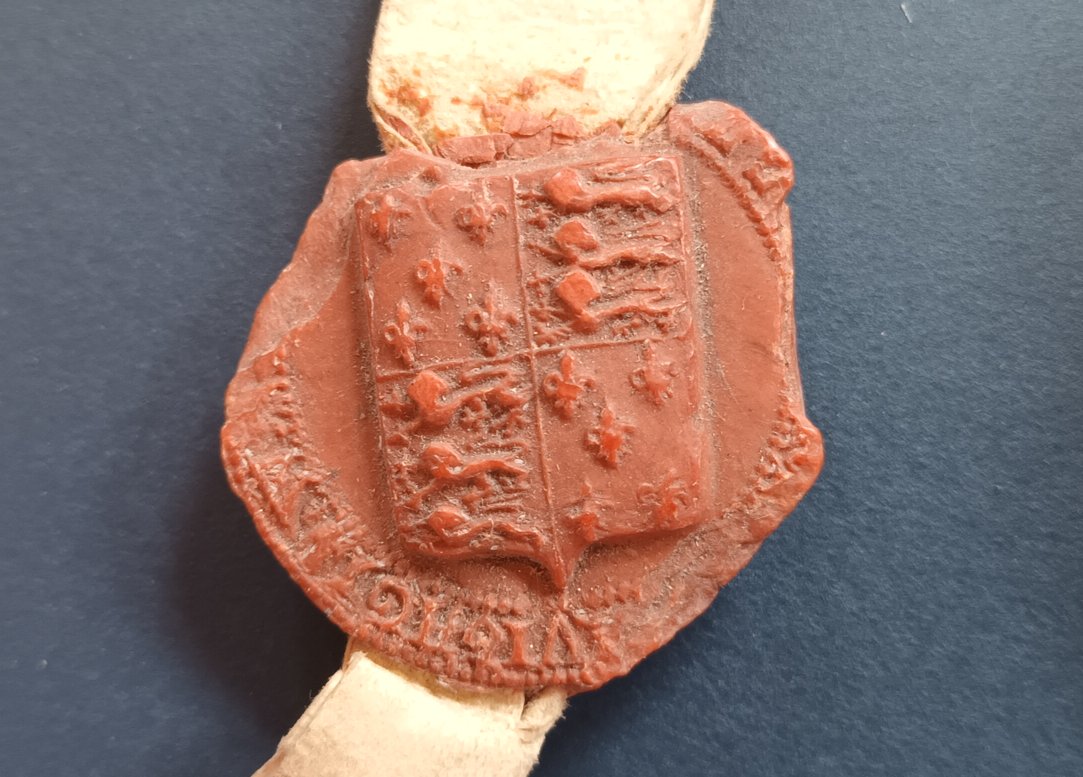 The seal of the Staple of Waterford attached to a charter from 1457 at the <a href="/NLIreland/">National Library of Ireland</a>.  The Staples where the designated entrepots for the export of certain goods in the lands of the Plantagenet kings of England and in Ireland included Waterford, Cork, Dublin, and Drogheda.