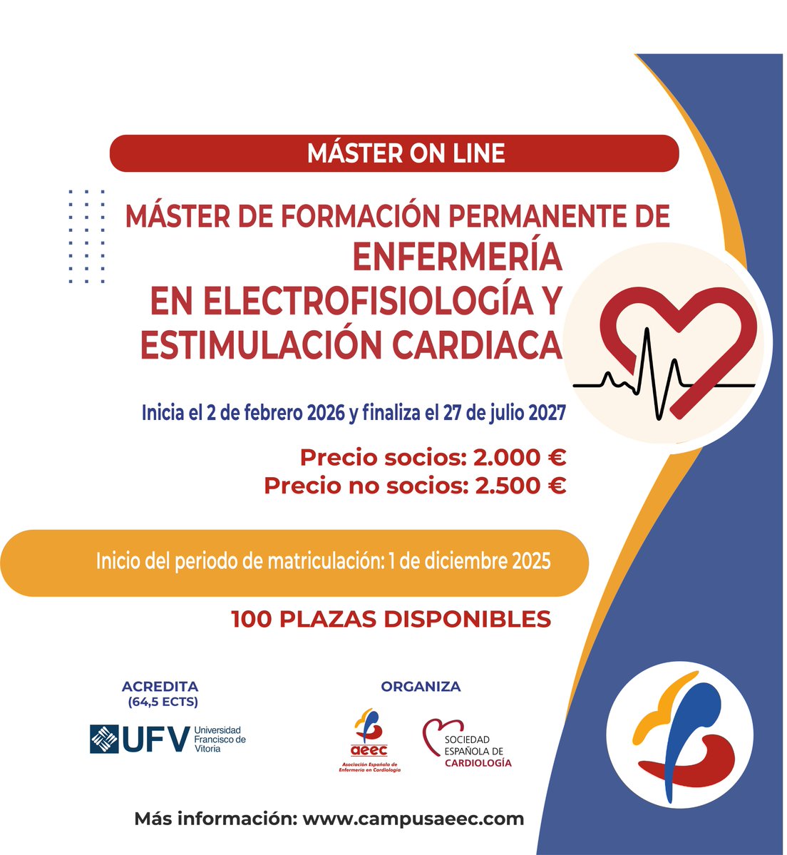 📢 ¡Abiertas las preinscripciones!
Máster de Formación Permanente en Enfermería en Electrofisiología y Estimulación Cardíaca.
Amplía tus competencias profesionales en una especialidad clave del cuidado cardiovascular. 💓
campusaeec.com/producto/maste…
#CampusAEEC