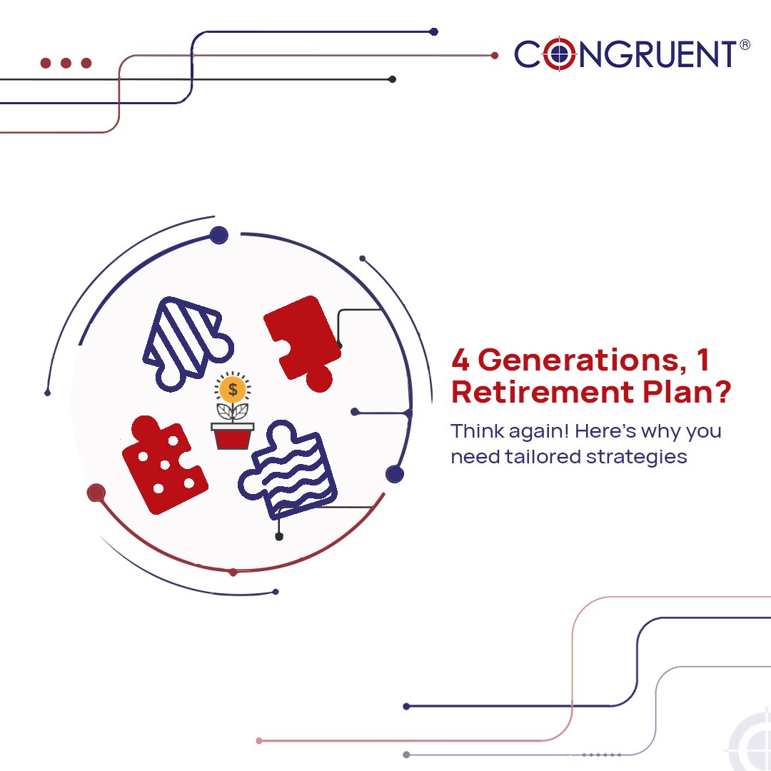 CongruentInc's tweet image. Can one retirement plan fit every generation?

Not quite as each generation needs a tailored approach.

Swipe through to know more about the goals of each age group and what they might prefer from their retirement plans! 👉
Part -1

#CongruentSolutions #401k #DefinedContribution