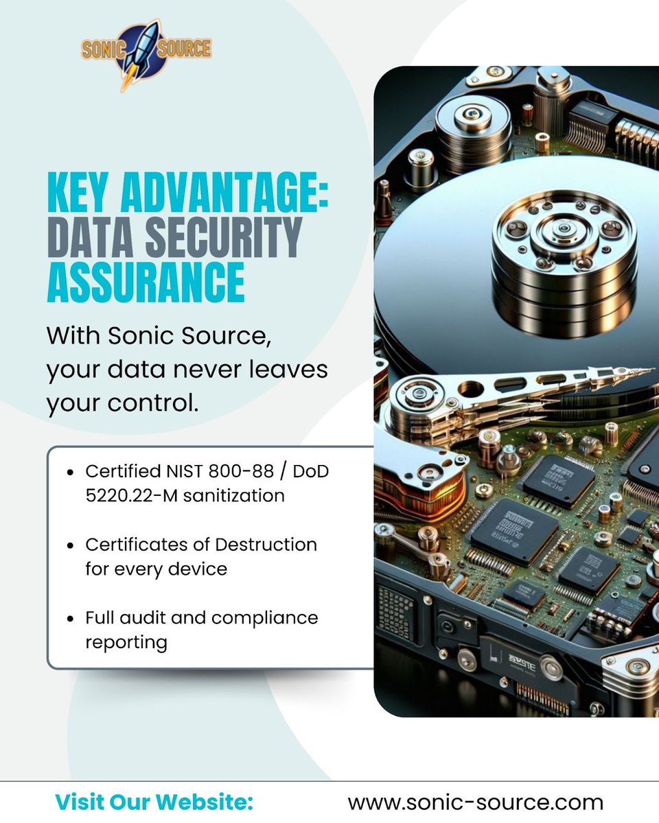 SourceSoni25436's tweet image. Your data is your most valuable asset—even at the end of hardware life.
That’s why every Sonic Source process prioritizes verified security, certification, and compliance at every stage.
---
Visit Our website: sonic-source.com 
.
.
.
.
#SonicSource #SmartConnectivity