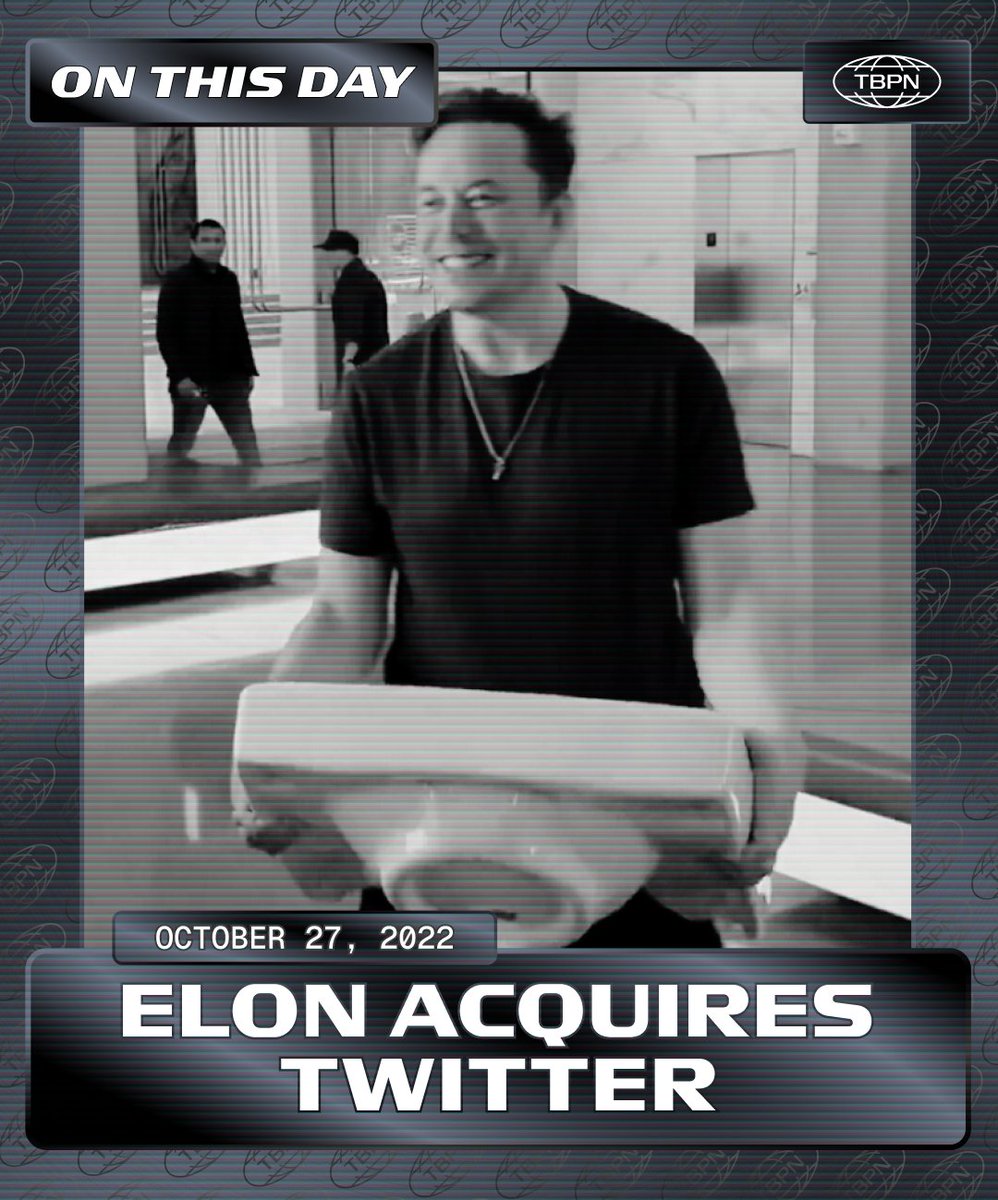 tbpn's tweet image. ON THIS DAY: @elonmusk officially closes his $44B acquisition of Twitter, taking the company private and declaring “the bird is freed.”