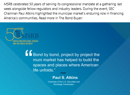 MSRB celebrated 50 years of serving its congressional mandate at a gathering last week alongside fellow regulators and industry leaders. bondbuyer.com/news/sec-chair…