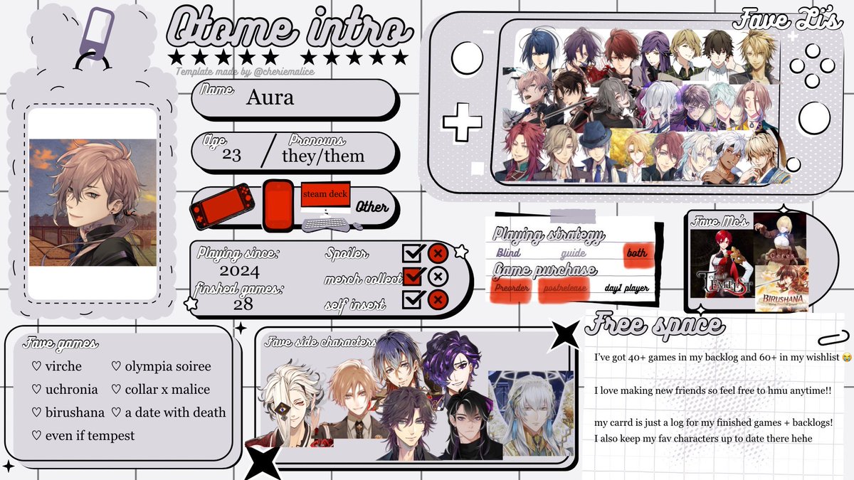lycorisfield's tweet image. woow aura finally made an actual otome intro? yes. I was bored.

anyway this was so time consuming LMAO so I hope I get to meet new people!! otometwt is so fun I need to befriend everyone 🙏🏻

#otometwt #otometwtintro