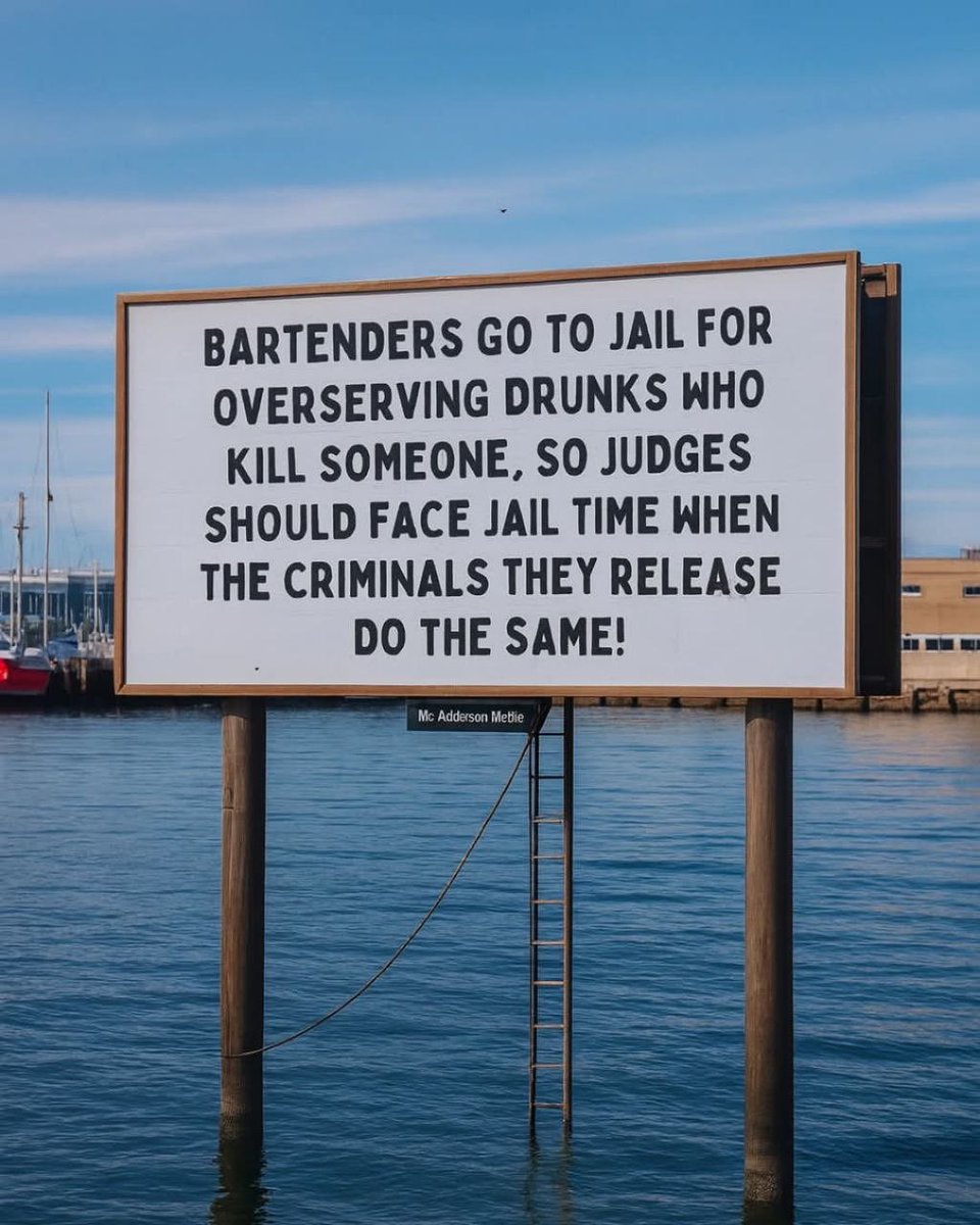 I agree with this message.  If bartenders can go to jail for over serving drunks who kill someone, so judges should face jail time when the criminals they release do the same!!!