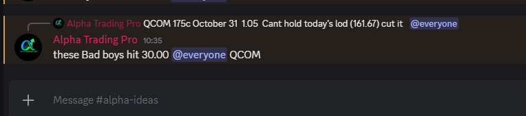 alphatradingpro's tweet image. $QCOM 175c from 1.05 → 30.00 today after the AI data-center and $2.4B acquisition news 🚀 We were in before the headlines — just wish we sized full, but those runners crushed it. Alpha family stays early, disciplined, and paid. #QCOM #OptionsTrading #AlphaTradingPro