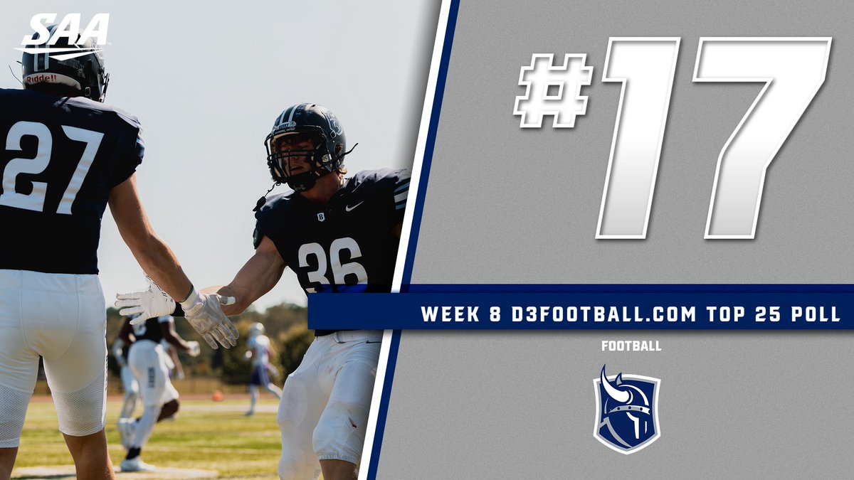 After a great performance this weekend <a href="/BerryFootball/">Berry Football</a> jumps up to No. 17 in the latest <a href="/d3football/">D3football.com</a> Top 25. #WeAllRow #BattleBerry #d3fb