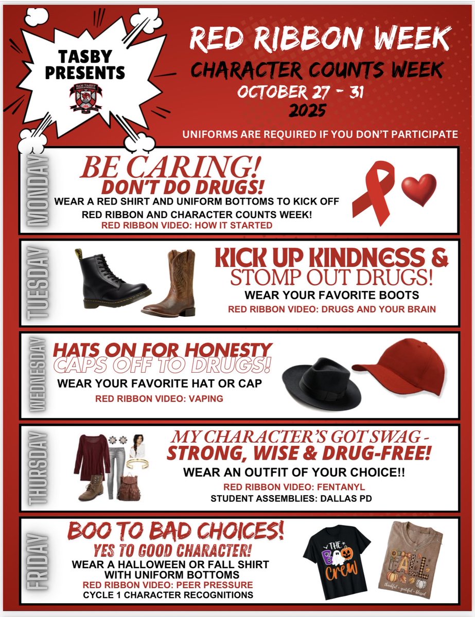 Nickki Armstard (@nickkiarmstard) on Twitter photo 🚨 It’s Red Ribbon and Character Counts Week <a href="/TheGriffins22/">Home of the Griffins</a>! 🚨We’re celebrating healthy choices, positive character, and living drug-free! ❤️ Let’s show our school spirit by participating in all the fun dress-up days and activities! <a href="/CounselingDISD/">Dallas ISD Counseling Services</a> 🚨 It’s Red Ribbon and Character Counts Week <a href="/TheGriffins22/">Home of the Griffins</a>! 🚨We’re celebrating healthy choices, positive character, and living drug-free! ❤️ Let’s show our school spirit by participating in all the fun dress-up days and activities! <a href="/CounselingDISD/">Dallas ISD Counseling Services</a>