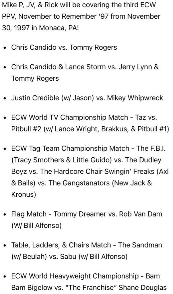 Now Available!!

Extreme ECW Live Cast- PPV Special 3: November to Remember ‘97

Available exclusively on the <a href="/BTT_Podcast/">Booking The Territory 🎙</a> $5 Patreon tier!

Check out the free feed wherever you get your podcasts!

Patreon.com/bookingtheterr…

Hosts: <a href="/MPRU83/">Mike Pru</a>  <a href="/JohnVanDamage/">_</a> <a href="/LeoWyatt85/">Rick Beebe</a>