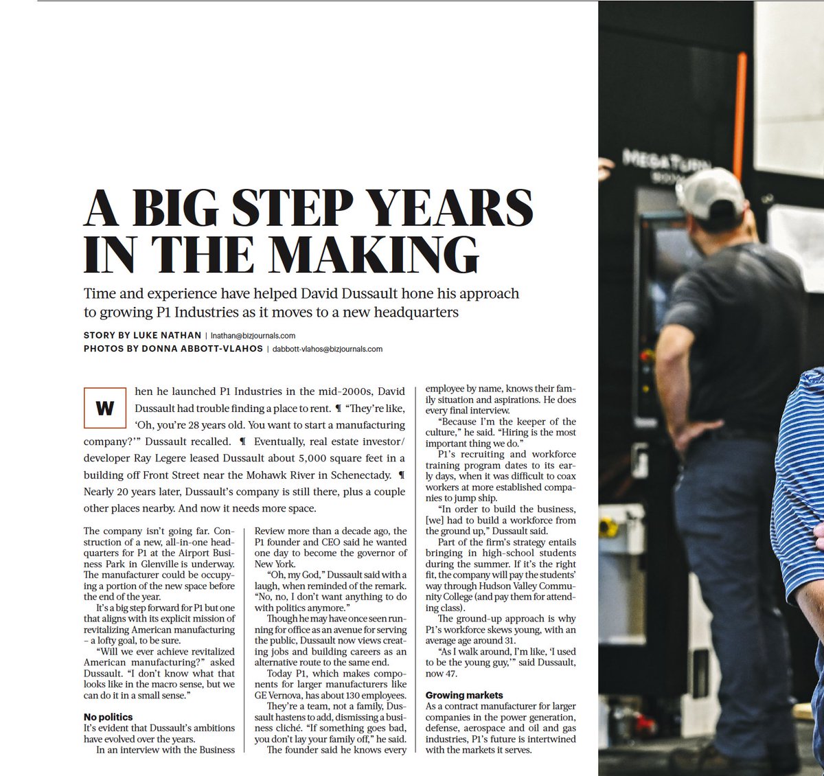 Thank you to the Albany Business Review for a great article on our CEO, David W. Dussault and the history of P1 Industries, up to the building of our new HQ. It's all about revitalizing American manufacturing, particularly in Schenectady and the Capital District.