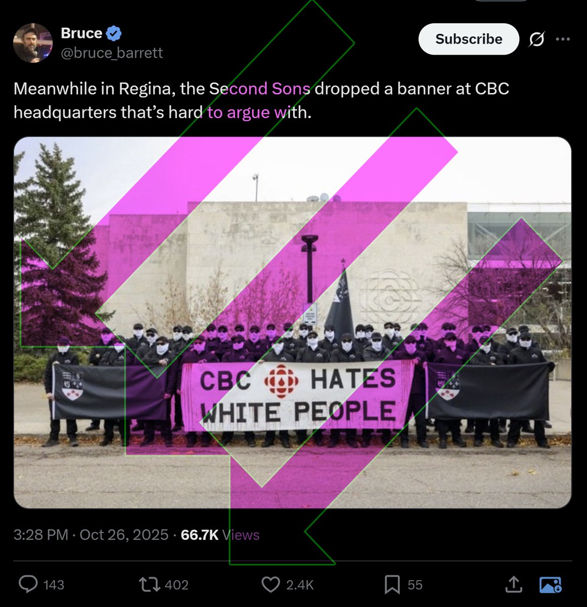 Of course, Second Sons is the group which queerphobic white nationalist Jermy MacKenzie has been hyping lately. And, as you also might guess, he's the guy which liar Caryma Sa'd still defends &amp; thinks Justin Trudeau should've apologized to. #ProtestMania

x.com/Vancouverismis…