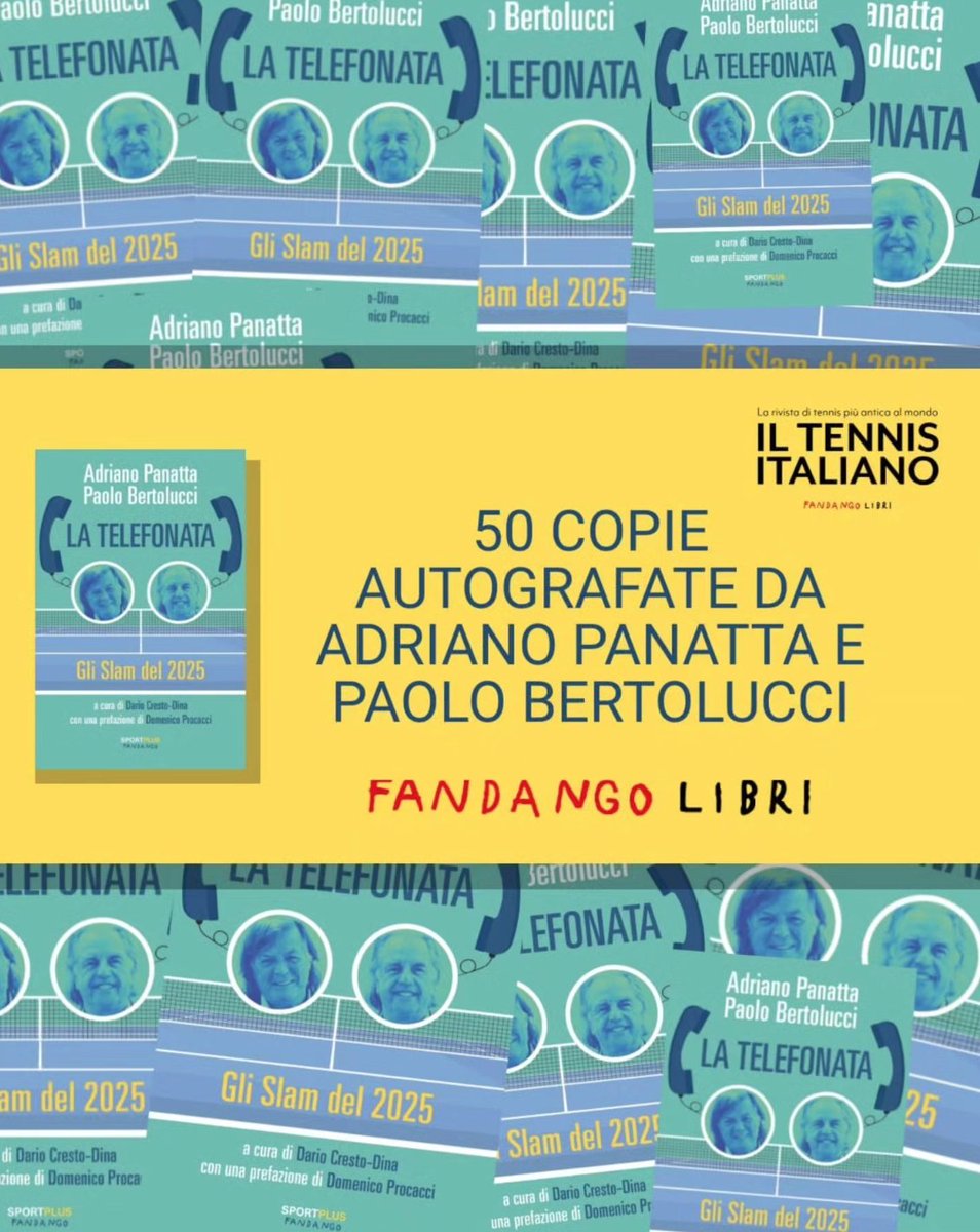 FandangoLibri's tweet image. UN'ECCEZIONALE OCCASIONE PER AVERE UNA COPIA AUTOGRAFATA DA PANATTA E BERTOLUCCI
Dal 31 ottobre alle ore 10 saranno disponibili solo nello shop Fandango 50 copie del libro LA TELEFONATA autografate dai due autori, il doppio (tennistico) più celebre di tutti i tempi. #latelefonata