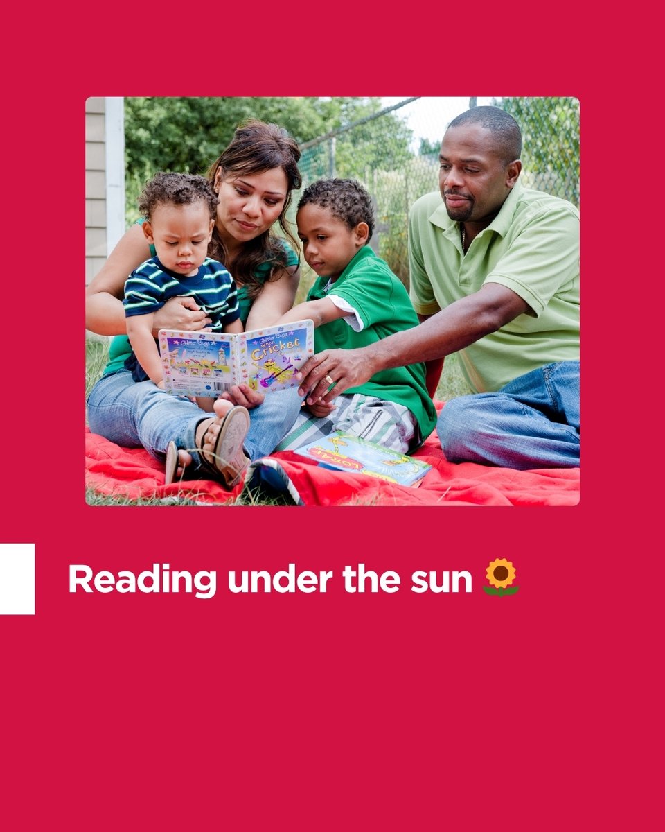 Every moment can be a reading moment. 📚 Whether you’re on the road again, sitting in a waiting room, soaking up sunshine, or cuddled up for bed —  sharing books with your kids, starting at birth, builds memories and helps their brains grow. 🌟
