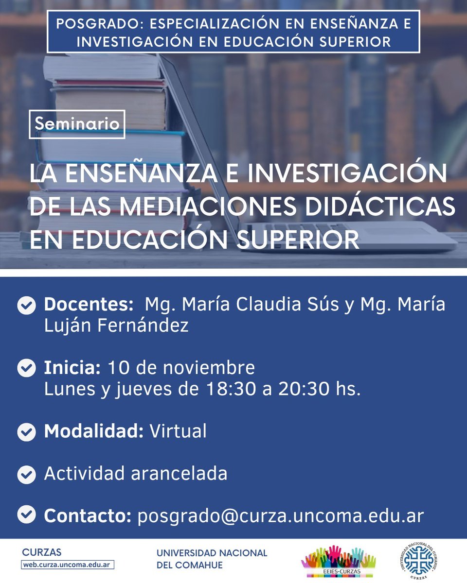 Pensar la enseñanza en clave de mediación: la UNCo abre inscripciones a un nuevo seminario de posgrado – Ver más uncoma.edu.ar/evento/pensar-…