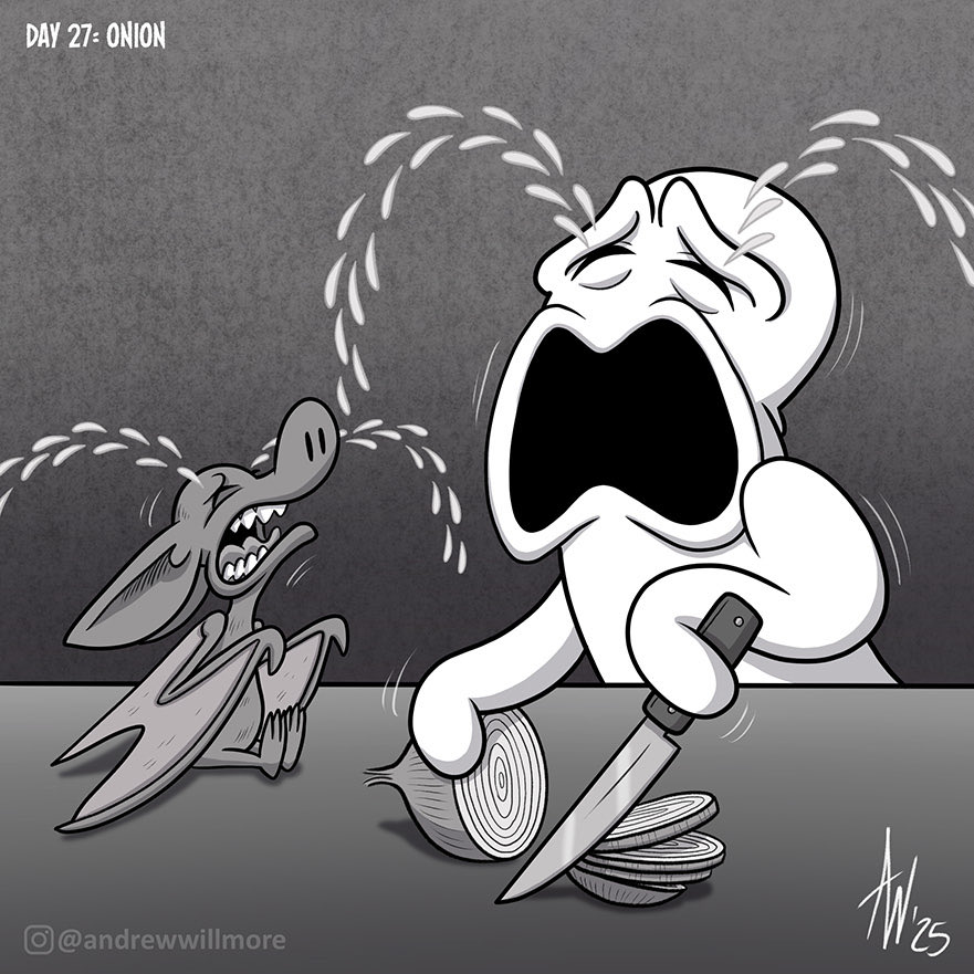 StudioBueno's tweet photo. Inktober (starring Lil' Ghost) day 27  Word prompt: ONION!
.
#inktober #inktober2025 #lilghost #ghost  #halloween #onion https://t.co/qvyCobqIB0