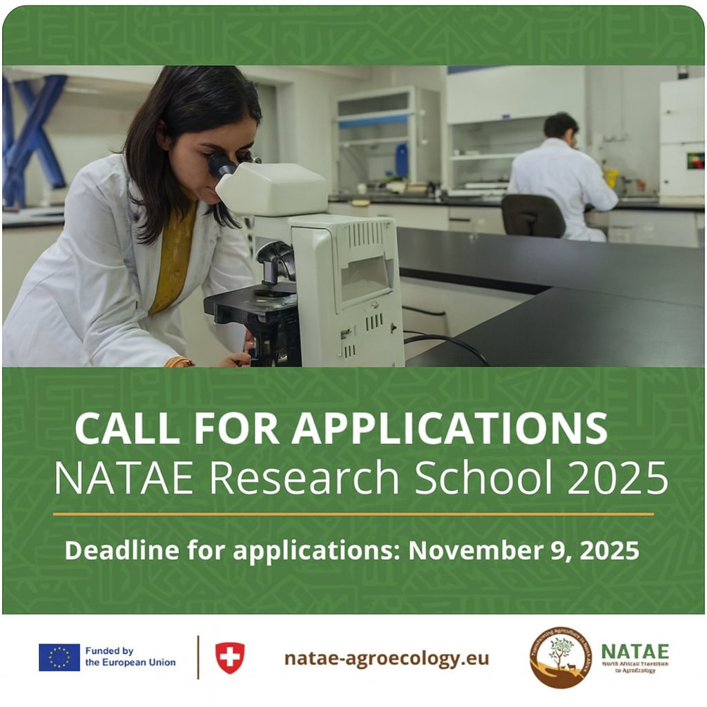 🌱 CALL FOR APPLICATIONS: NATAE Research School 2025
📍 Errachidia, Morocco | 🗓 18–20 December 2025

Read more: natae-agroecology.eu/call-for-appli…

#NATAE #Agroecology #ResearchSchool #Mediterranean #SustainableFoodSystems #CallForApplications