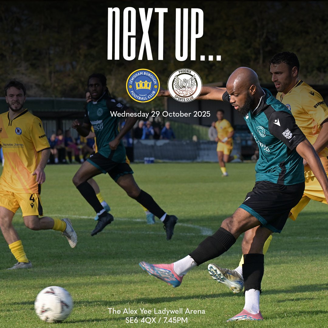 Next up for the Phoenix first team is a midweek trip to <a href="/LewishamBoroCFC/">Lewisham Borough CFC</a> in the <a href="/SCEFLeague/">Presence & Co. SCEFL League</a> Challenge Cup. 🟢⚫️

#PhoenixSports #WeRise