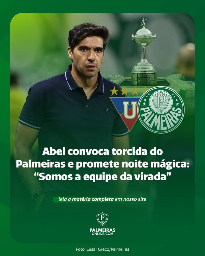 palmeirasonline's tweet photo. 🗣 "Algo mágico vai acontecer" Durante entrevista coletiva após o empate contra o Cruzeiro, o técnico Abel Ferreira convocou a torcida do Palmeiras para o duelo contra a LDU e afirmou que acredita na virada. Abel reforçou a ideia de que noventa minutos é… https://t.co/X4Ide8ZqV2 https://t.co/mkmyRQCGhC