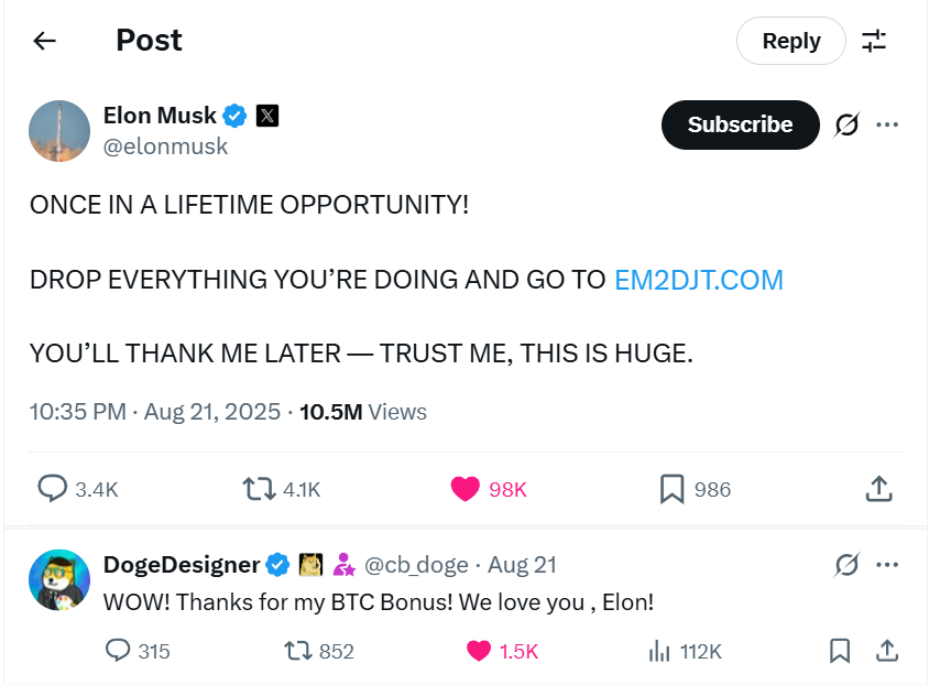 bagsonbnb's tweet photo. @elonmusk Thank u so much! https://t.co/TA6JvSWAkD