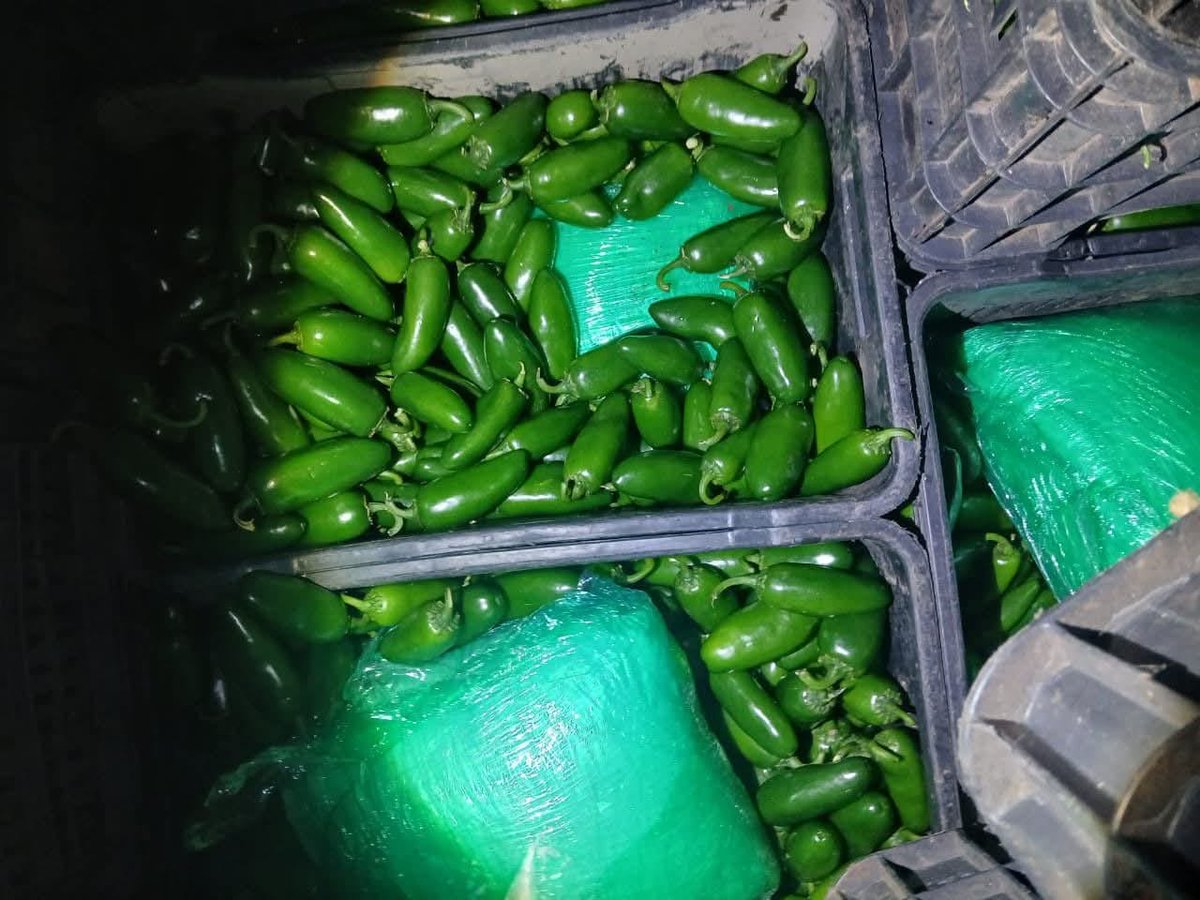En el Puesto Militar Cucapah, San Luis Río Colorado Ejército Mexicano y GN, revisaron un tractocamión procedente de Sinaloa, con destino a Mexicali, localizando paquetes de drog@ entre cajas de chiles

Lo incautado asciende a 1.2 toneladas, metanfetam1na, fentan1lo y goma de op1o