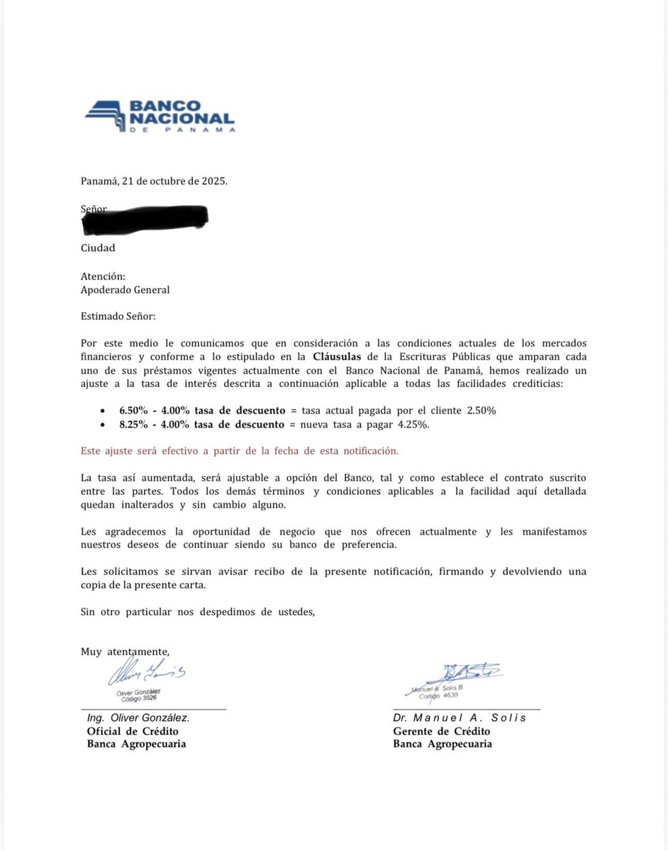 Productores del sector agropecuario están recibiendo como premio del Banco Nacional cartas donde les comunican el incremento en la tasa de intereses a sus préstamos. Ese es el apoyo al sector agropecuario que prometió el presidente en campaña?
Los productores temen salir a decir
