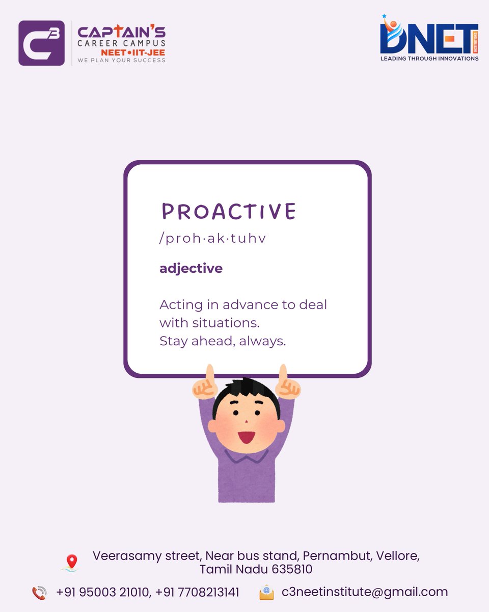 CaptainCar98369's tweet photo. Be PROACTIVE — take charge before challenges appear
Stay ahead, stay confident, and keep learning daily.

📞 +91 9500321010, +91 7708213141
📧 c3neetinstitute@gmail.com

#C3CareerCampus #WordOfTheDay #ProactiveLearning #NeetIITJEE #DnetInnovations https://t.co/5mlCqoJ0Ke