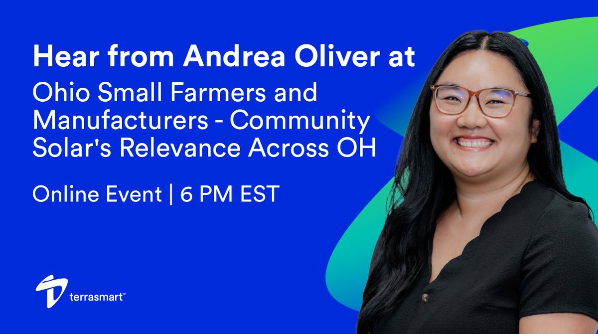 Join Andrea Oliver, Associate Director of Product Marketing at Terrasmart, on Wednesday, October 29, at 6 PM EST for Solar United Neighbors' online event: OH Small Farmers and Manufacturers – Community Solar's Relevance Across Ohio.

Sign up here: mobilize.us/solarunitednei…