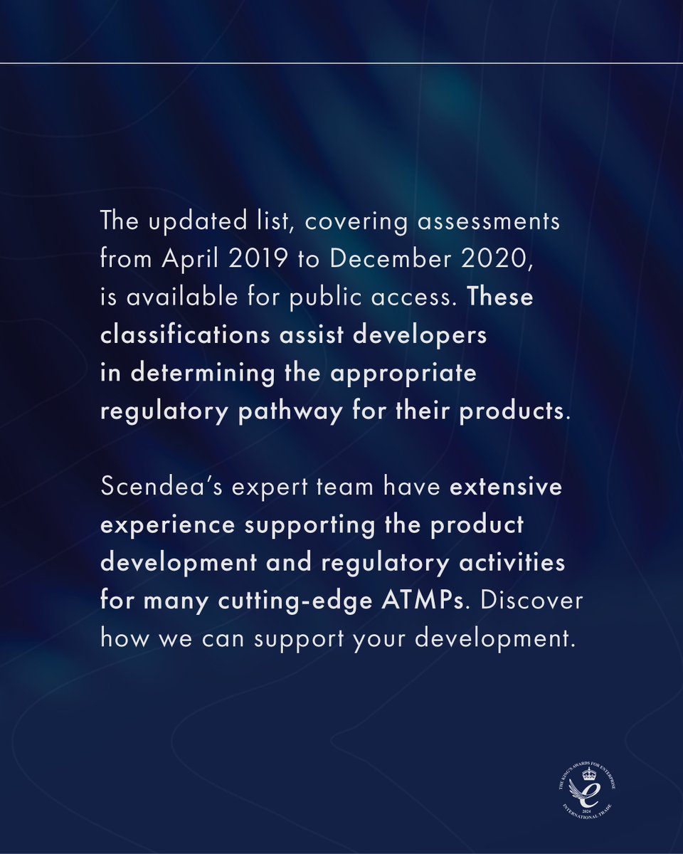 scendea's tweet image. The @EMA_News has published its latest scientific recommendations on the classification of advanced therapy medicinal products (ATMPs). 
-
Discover how we can support your development: scendea.com/contact
-
#drugdevelopment #regulatorysupport #ATMP #AdvancedTherapies