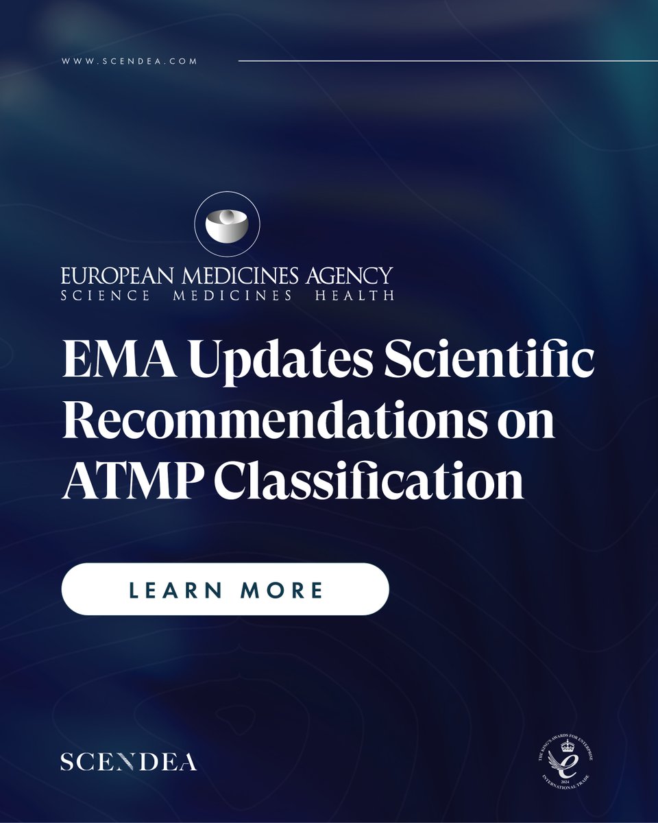 scendea's tweet image. The @EMA_News has published its latest scientific recommendations on the classification of advanced therapy medicinal products (ATMPs). 
-
Discover how we can support your development: scendea.com/contact
-
#drugdevelopment #regulatorysupport #ATMP #AdvancedTherapies