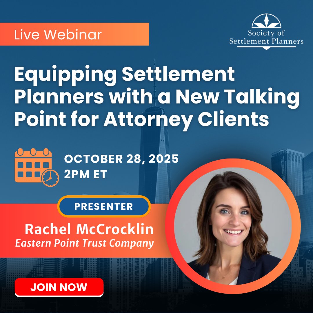 SSPOfficial's tweet image. October SSP Webinar - Equipping Settlement Planners with a New Talking Point for Attorney Clients - mailchi.mp/5951c6957cc5/s…