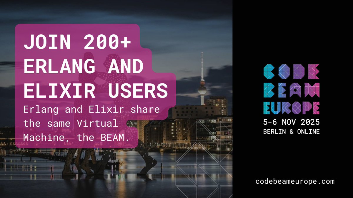 CodeBEAMio's tweet image. Join 200+ BEAM developers next week at Code BEAM Europe. In-person tickets almost gone.
Live demos. Hallway track. Real solutions.
Nov 5-6 | Berlin
codebeameurope.com/#register