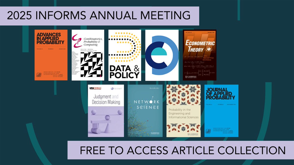 In honour of the INFORMS Annual Meeting this week, enjoy free access to our curated article collection. Where not already #OpenAccess, content is free to read and download until 25th November. Explore the full collection: cup.org/3L43yBA