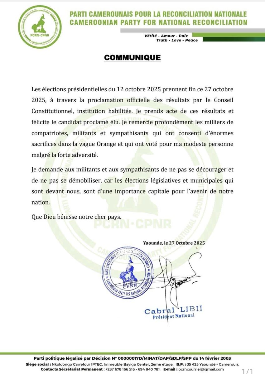 Mon Dieu Cabral Libii, grand frère quel misère nous sers tu là !!
Pas un mot sur la situation actuelle ? Pas un mot sur les morts qui s'enchaînent ?
Les législatives ? Que sera la Cameroun dans 2 jours? 
Quelle indécence cher aîné. Aurais-tu abandonné ? Aurais-tu fait alliance ?