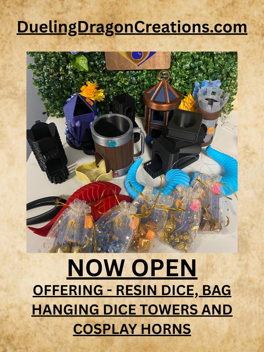 My fellow <a href="/Claynosaurz/">Claynosaurz</a> 

Our new fantasy craft buisness finally launched. Would mean the world for any of you to check it out/show love

#claynosaurz #NFTs #SmallBusiness #crafts #SmallBusiness #cosplay #horns #smallartist 

linktr.ee/duelingdragonc…