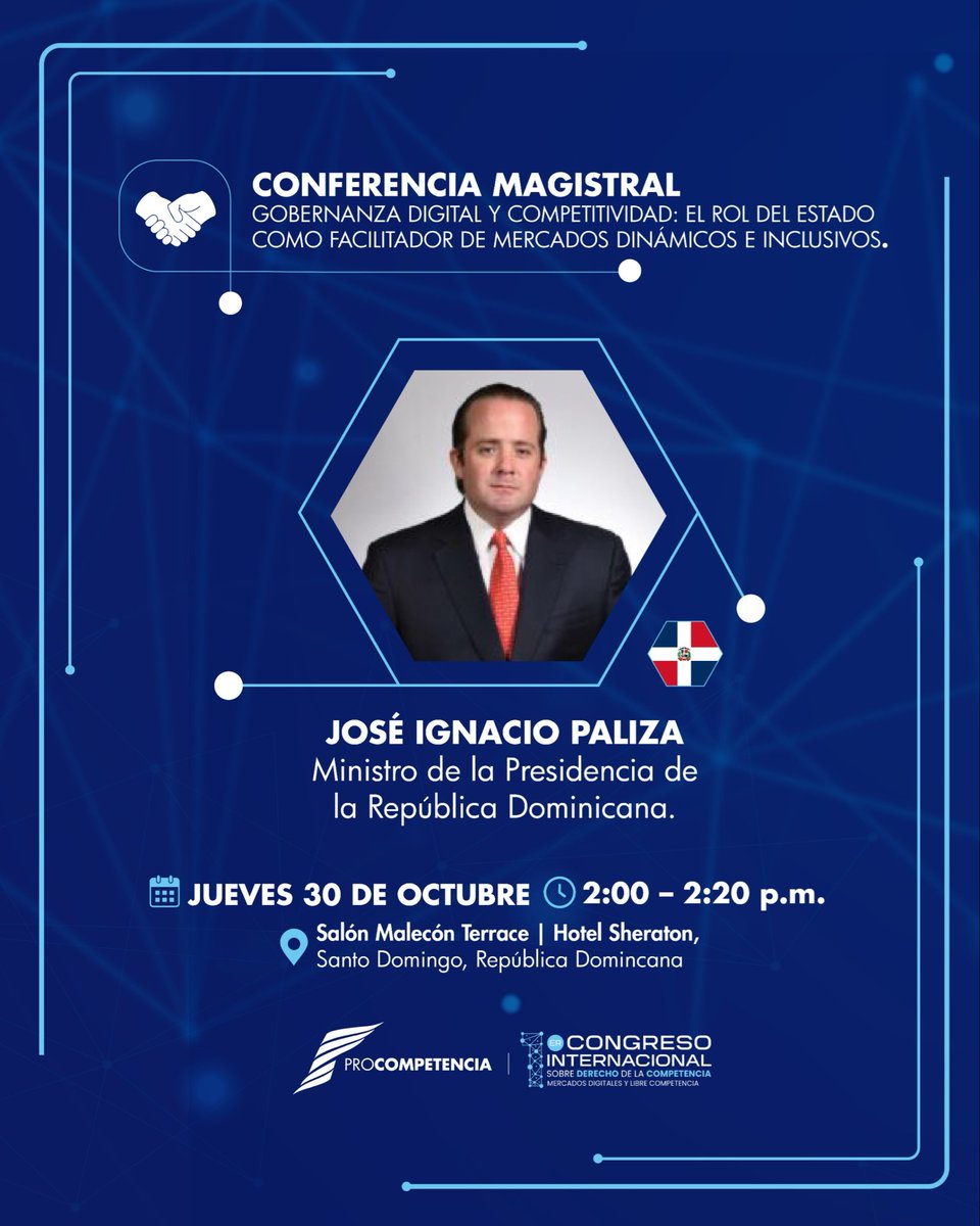 Gracias <a href="/PCompetenciaRD/">ProCompetencia</a> por la invitación a compartir ideas y visiones de gobernanza digital 📲 y competitividad.