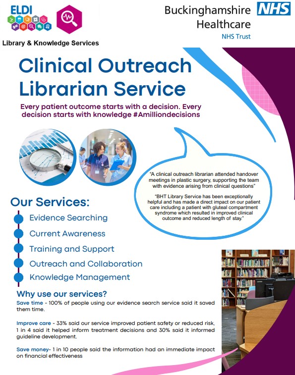 🏥 Professional &amp; Informative
Our Clinical Outreach Librarians are here to support your patient care &amp; research! 
From evidence searches to clinical guidelines &amp; point-of-care resources!
📩 Contact us to learn more:
buckshealthcare.nhs.libguides.com/library/outrea…
#BHTLibrary #outreach