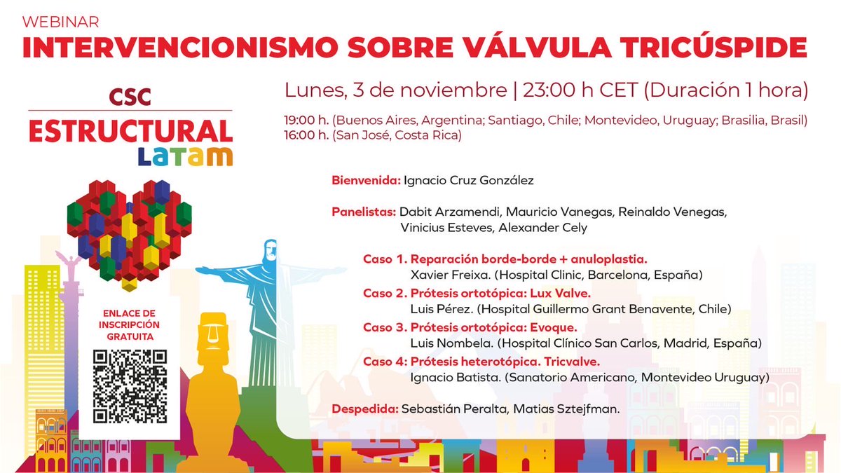Webinar Intervencionismo en Válvula #Tricúspide del #CSCStructural en colaboración con #LATAM #TTVR #StructuralHeart #Cardiology #MedEd 
🗓️: 3 Noviembre 23:00 CET
Inscripción gratuita, escanea el QR 🔲

<a href="/icruzgonzalez/">Ignacio Cruz Gonzalez</a> <a href="/RodrigoEstvez1/">Rodrigo Estévez</a> <a href="/StructuralBCN/">Dabit Arzamendi</a> <a href="/vinesteves/">Vinicius Esteves,MD PhD FESC</a> <a href="/freixa_xavier/">Xavier Freixa</a>