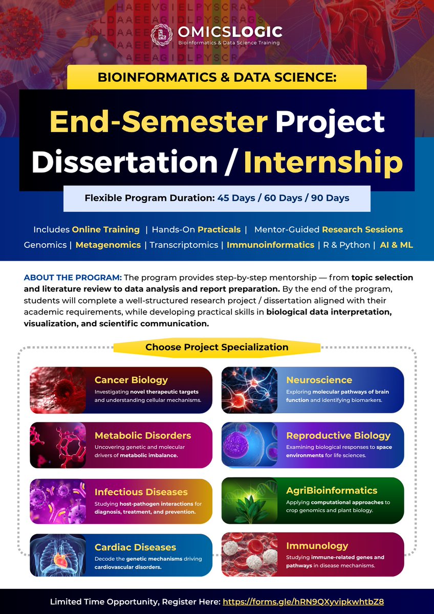 OmicsLogic's tweet image. 🎓 Are you preparing for your final-year project, dissertation, or internship?
Turn it into something exceptional with the 𝐎𝐦𝐢𝐜𝐬𝐋𝐨𝐠𝐢𝐜 𝐄𝐧𝐝-𝐒𝐞𝐦𝐞𝐬𝐭𝐞𝐫 𝐏𝐫𝐨𝐣𝐞𝐜𝐭 / 𝐃𝐢𝐬𝐬𝐞𝐫𝐭𝐚𝐭𝐢𝐨𝐧 / 𝐈𝐧𝐭𝐞𝐫𝐧𝐬𝐡𝐢𝐩 𝐏𝐫𝐨𝐠𝐫𝐚𝐦: forms.gle/hRN9QXyvipkwht…