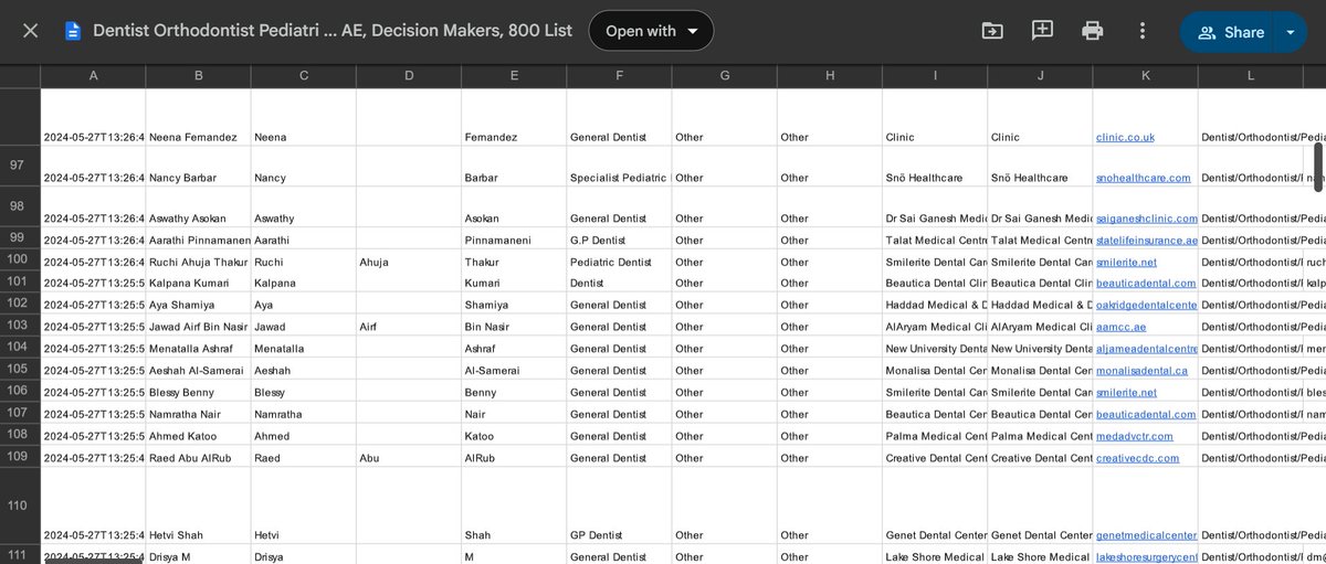 Just compiled a BRAND-NEW LIST of TOP DENTAL PROFESSIONALS including:

- DENTISTS
- ORTHODONTISTS
- PEDIATRIC
- COSMETIC DENTISTS

Each contact comes with email, phone number, and LinkedIn profile, all cleaned and updated this week.

Normally priced at $1319, but I’m sharing it