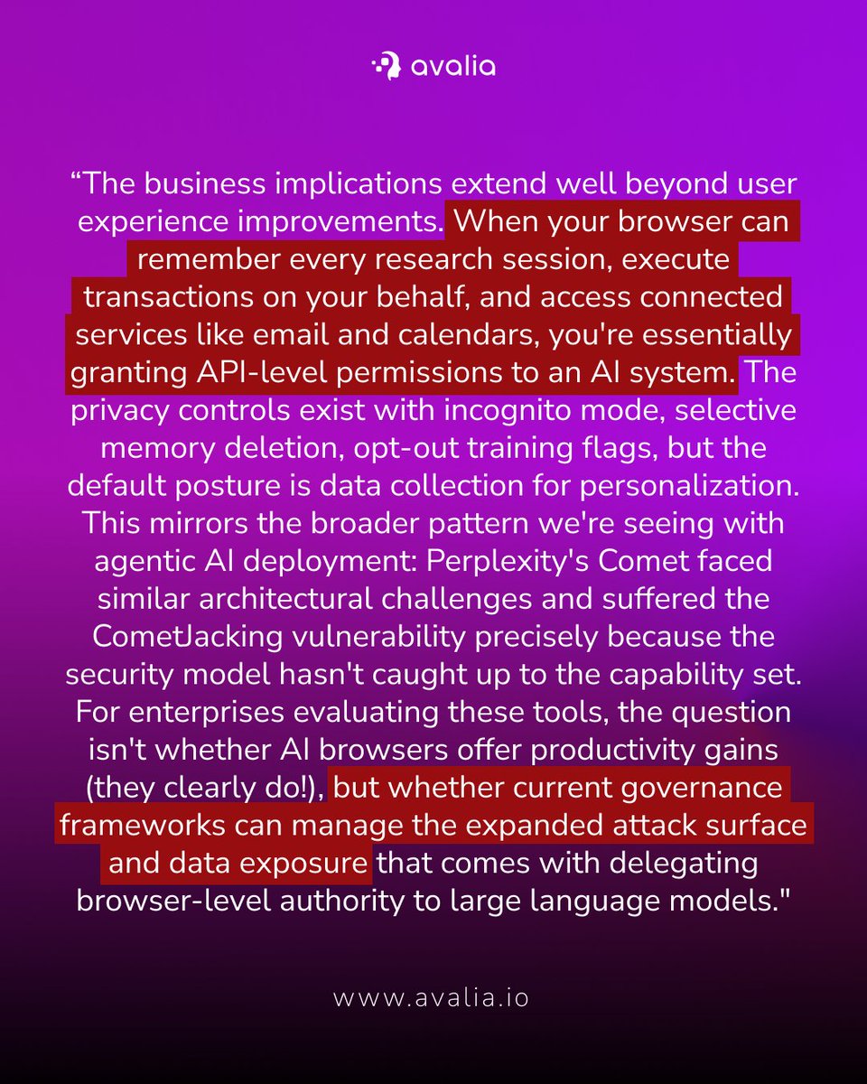 The future of browsing might also be the future of data governance.
One of Avalia’s AI experts Enio Moraes shared this perspective on OpenAI’s new Atlas browser.

His full explanation explores what this means for enterprises evaluating AI-powered tools.