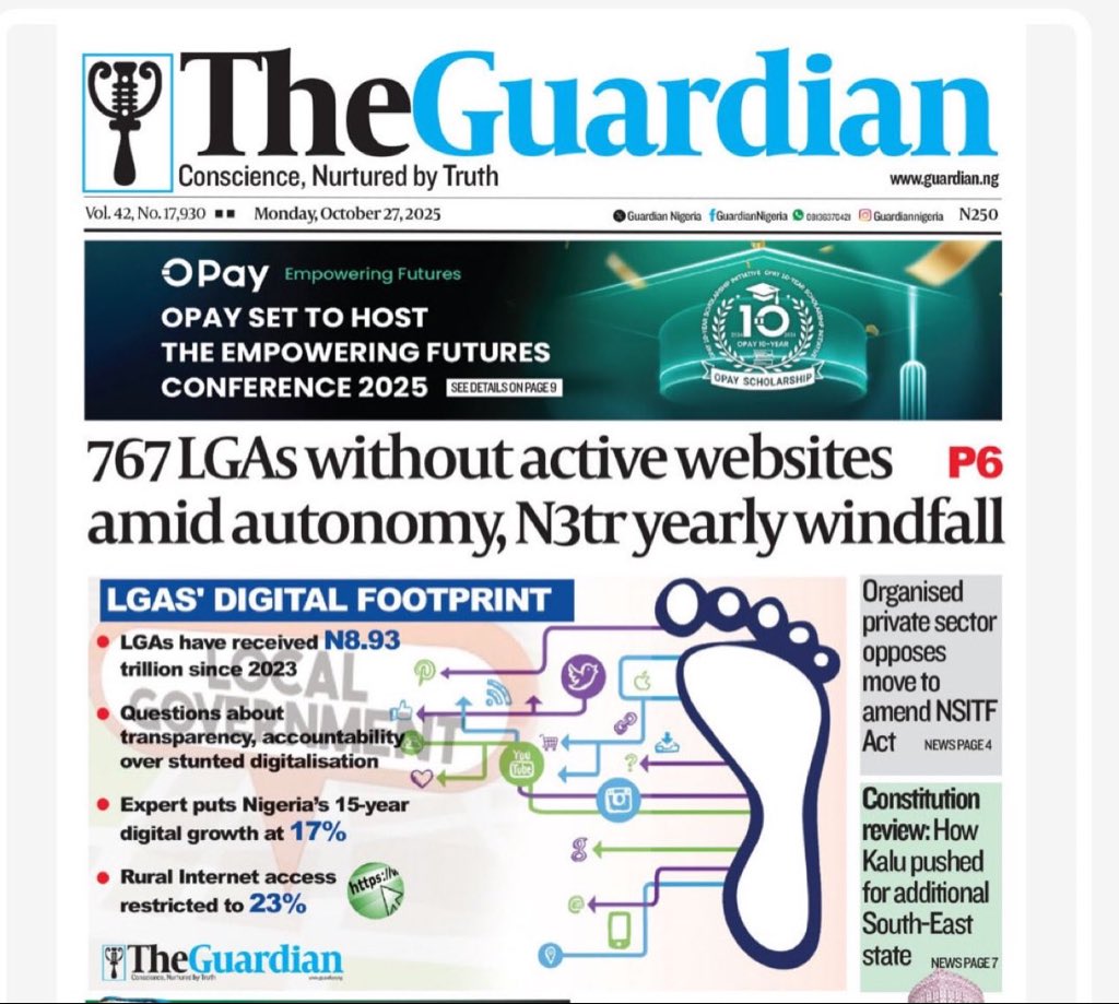 Only 7 of the nation’s 774 local government areas have active official websites, leaving citizens unable to track projects and activities in the remaining 767 councils.