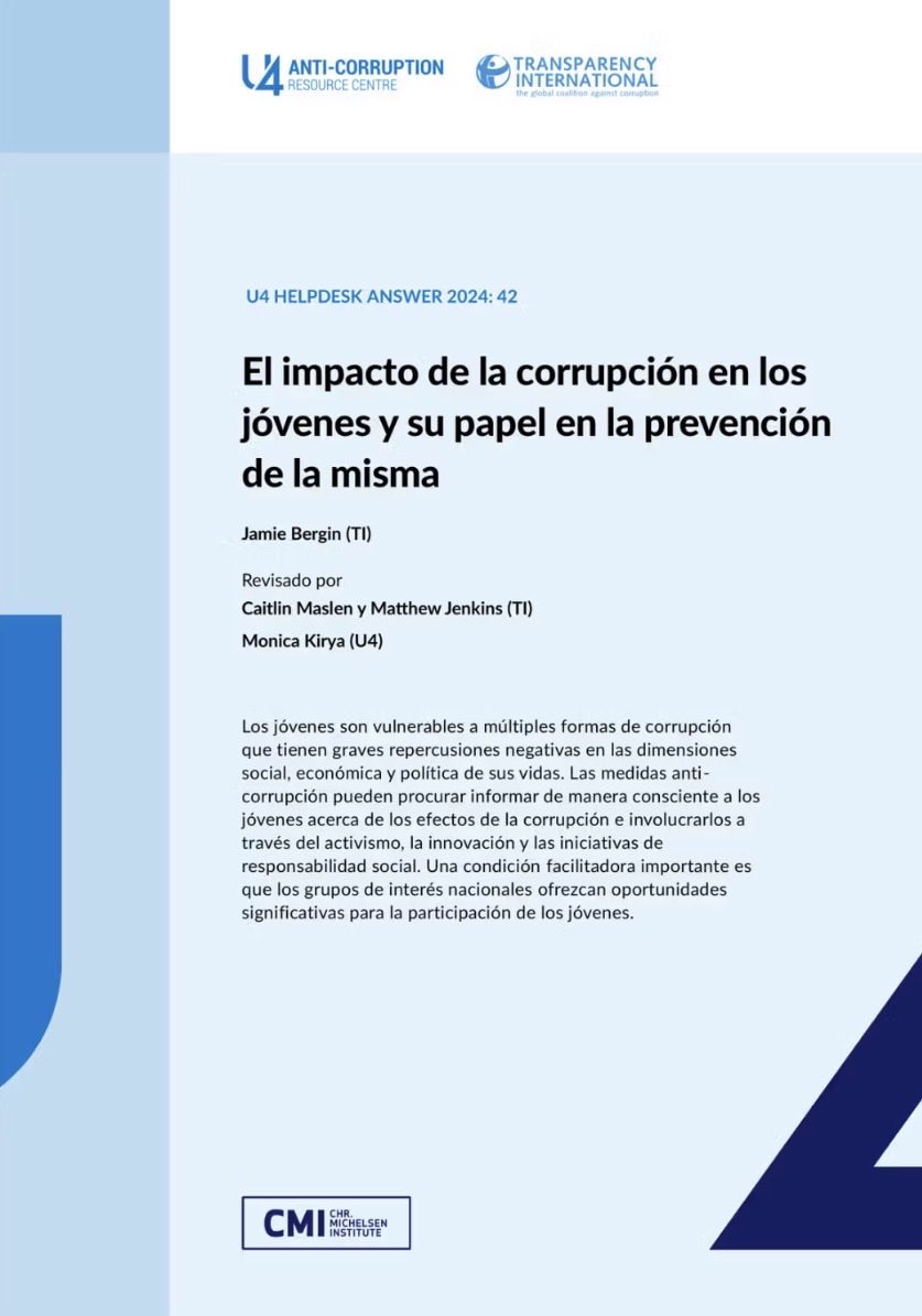 #LunesDeLectura

Te presentamos “El impacto de la corrupción en los jóvenes y su papel en la prevención de la misma” de <a href="/U4_ACRC/">U4 Anti-Corruption Resource Centre</a> 

u4.no/publications/e…