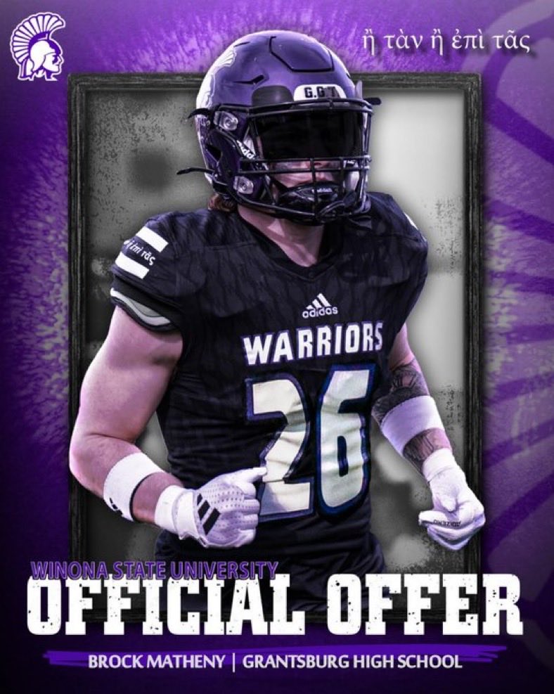 After a great conversation with <a href="/WSU_CoachMiller/">Nick Miller</a> I am very grateful, and blessed to receive an offer from Winona State! 
<a href="/WinonaState_FB/">Winona State Football</a> <a href="/CoachCosgrove18/">Charlie Cosgrove</a> <a href="/Coach_Spencer11/">Spencer Erickson</a> <a href="/GburgPirateFB/">Grantsburg Pirate Football</a> <a href="/MJ_NFLDraft/">Mark Johnson</a> <a href="/612Qs/">612 Quarterbacks</a>